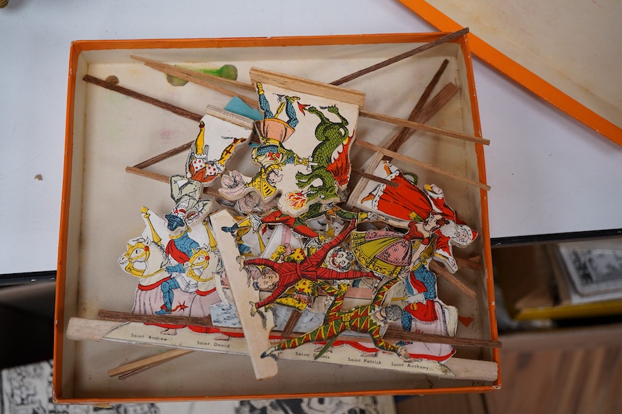 Juvenile Drama: five boxes of toy theatre printed and coloured reproduction character printed back grounds